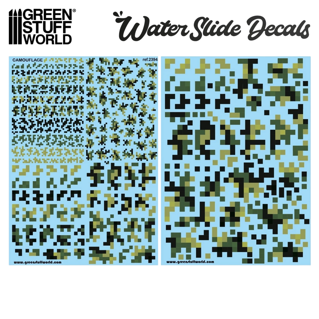 Green Stuff World Waterslide Decals - Digital Forest Camo - Wargming and Modeling
