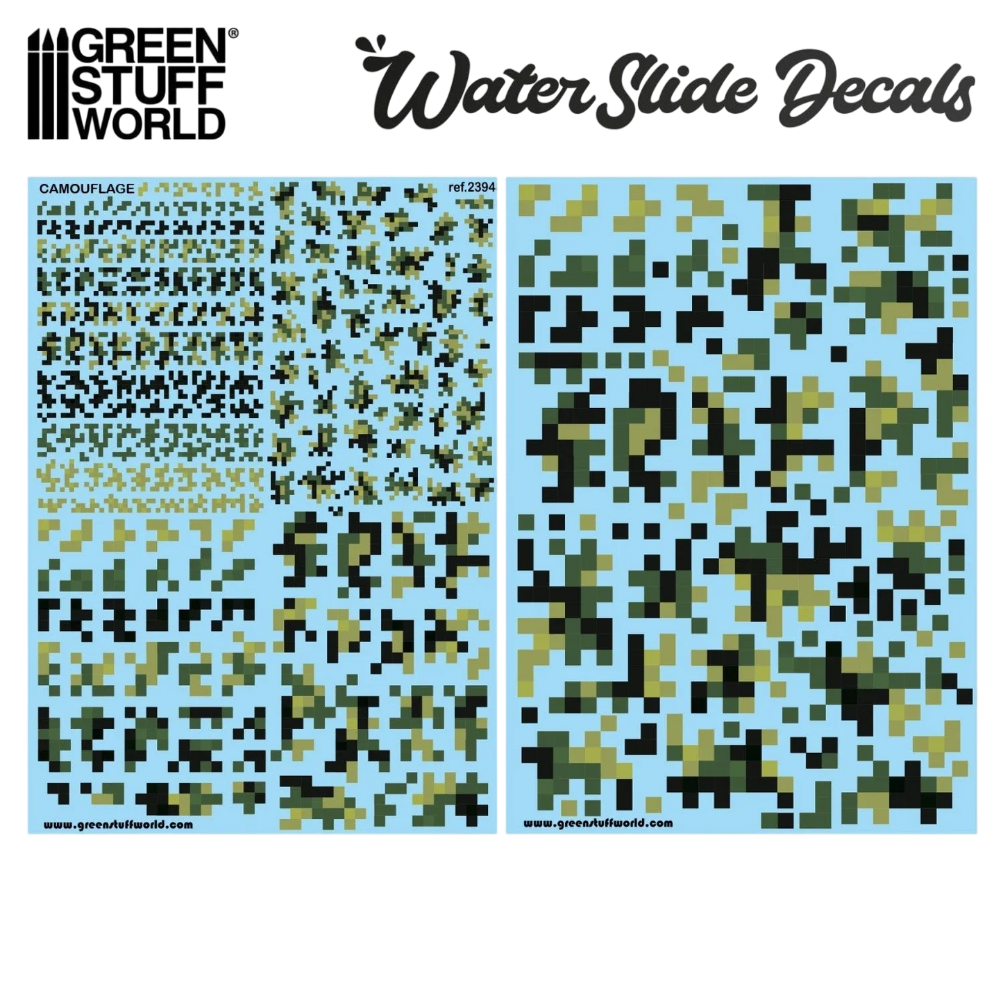 Green Stuff World Waterslide Decals - Digital Forest Camo - Wargming and Modeling