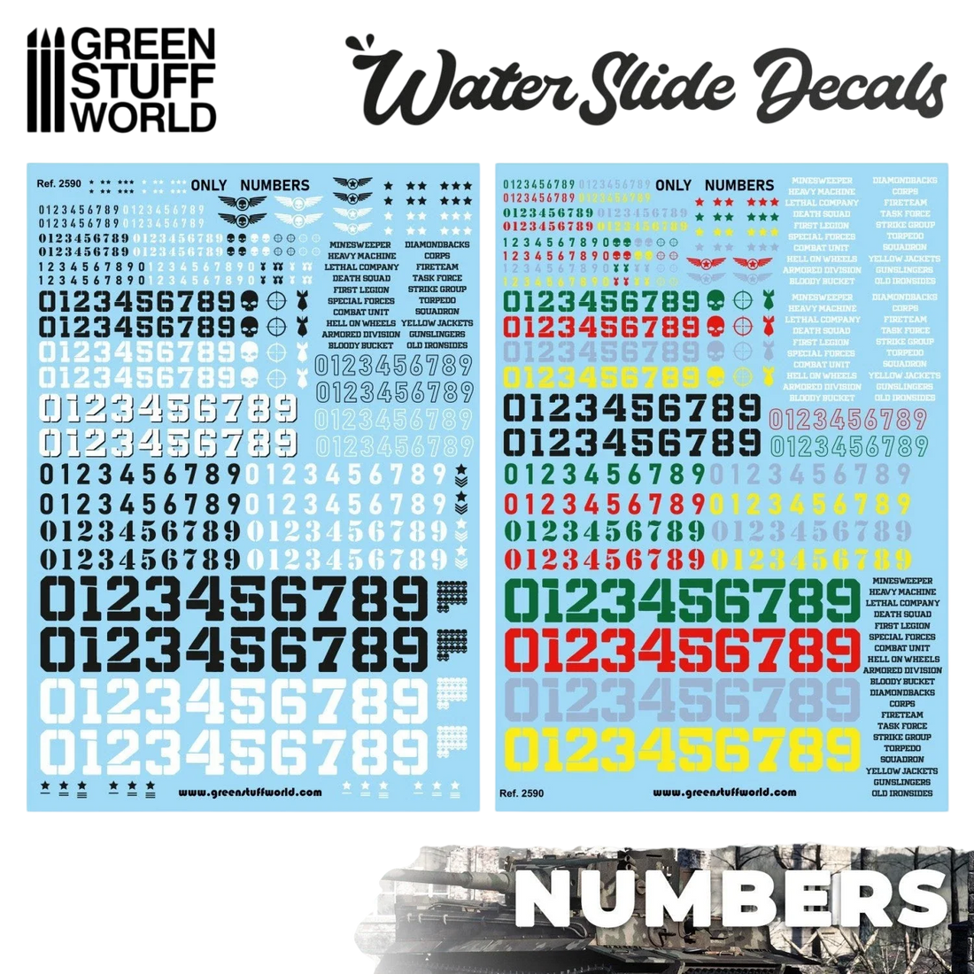 Green Stuff World Waterslide Decals - Only Numbers - Wargaming and Modeling