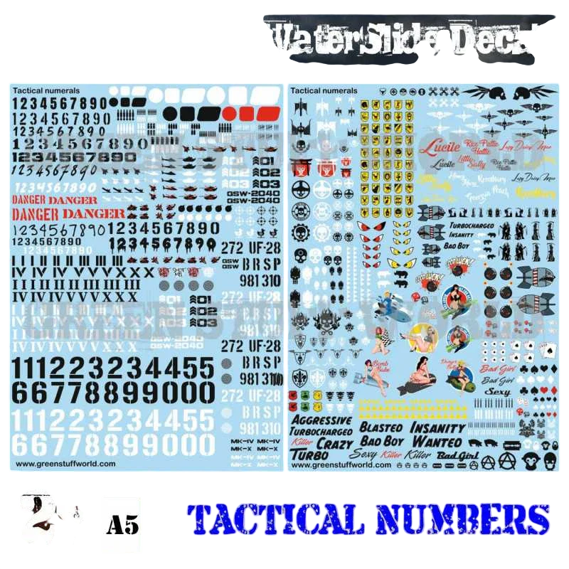 Green Stuff World Waterslide Decals - Tactical Numbers and Pinup Girls 2040