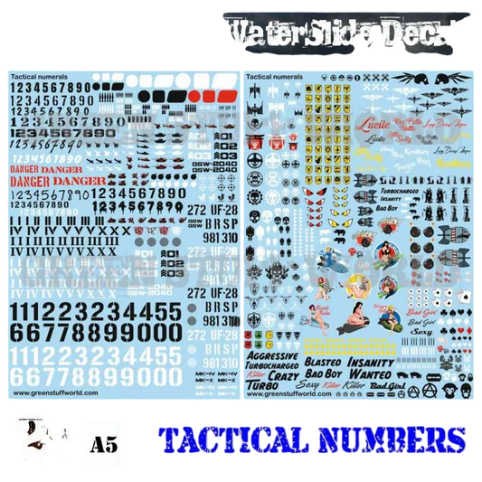 Green Stuff World Waterslide Decals - Tactical Numbers and Pinup Girls 2040