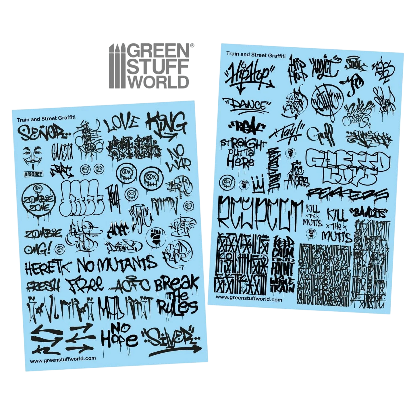 Green Stuff World Waterslide Decals - Train and Graffiti Mix - Black - Wargaming