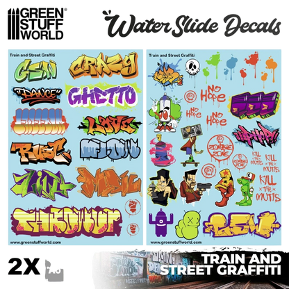 Green Stuff World Waterslide Decals - Train and Graffiti Mix - Wargaming and Modeling