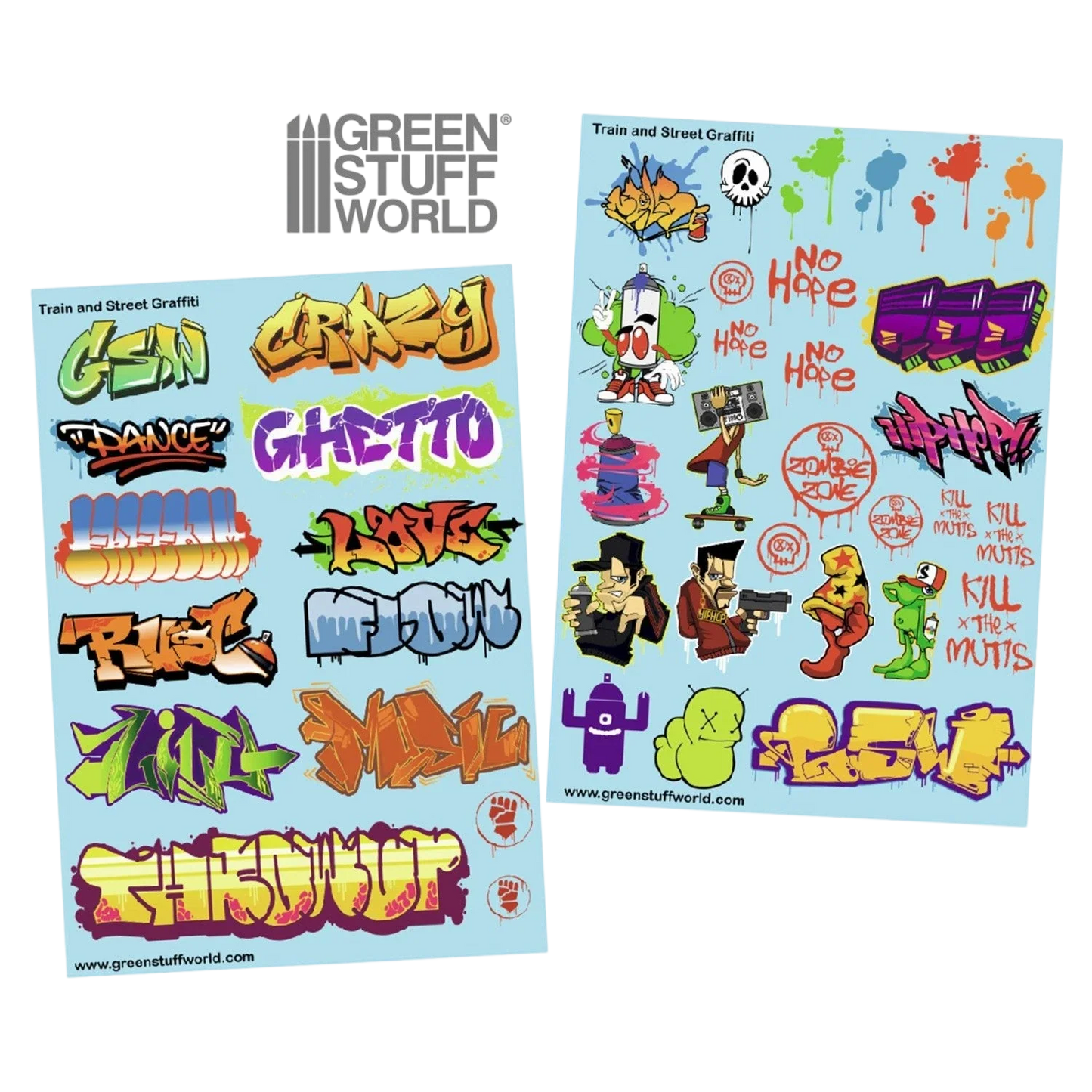 Green Stuff World Waterslide Decals - Train and Graffiti Mix - Wargaming and Modeling