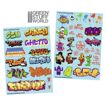 Green Stuff World Waterslide Decals - Train and Graffiti Mix - Wargaming and Modeling