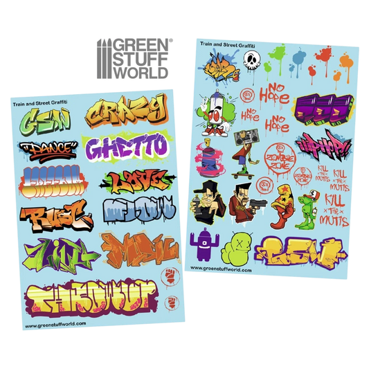 Green Stuff World Waterslide Decals - Train and Graffiti Mix - Wargaming and Modeling