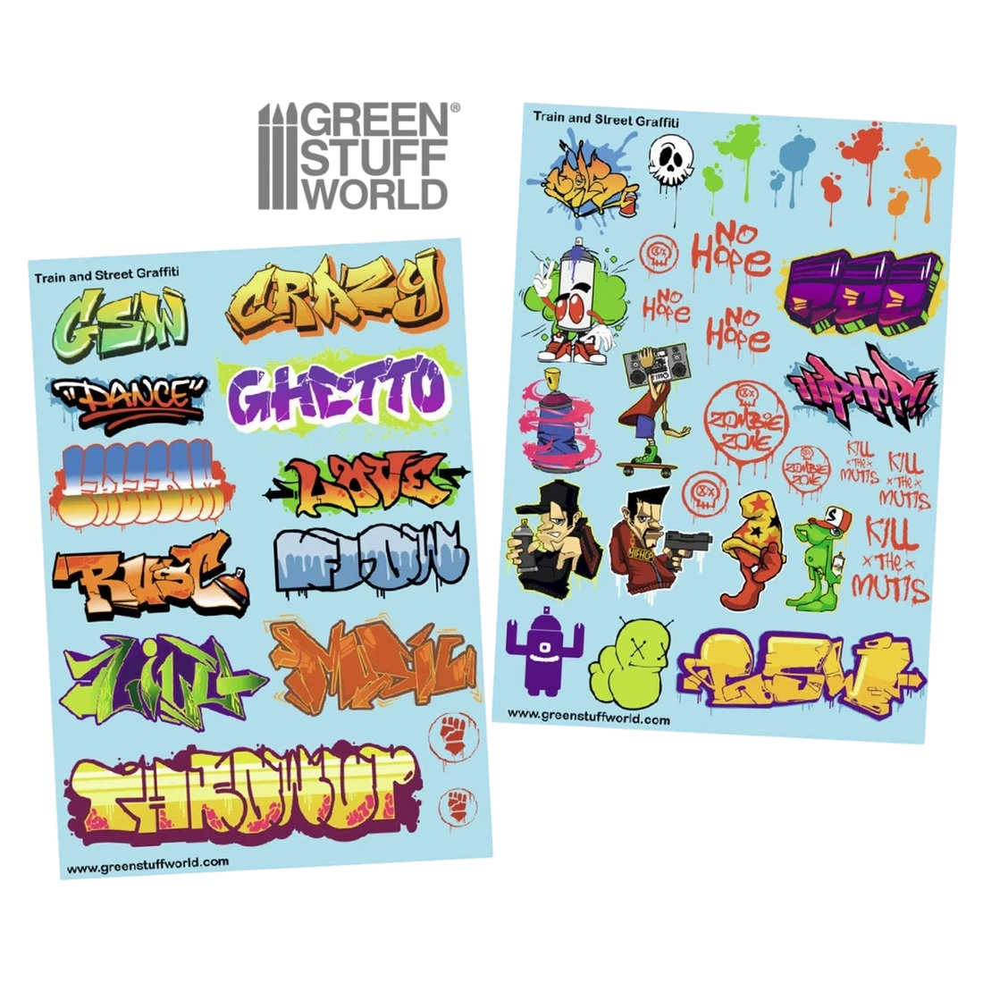 Green Stuff World Waterslide Decals - Train and Graffiti Mix - Wargaming and Modeling