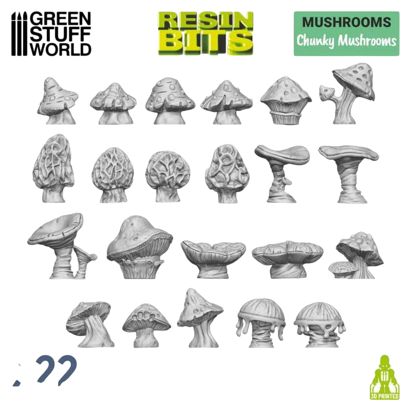 Green Stuff World for Models & Miniatures 3D Printed Set - Chunky Mushrooms 11621