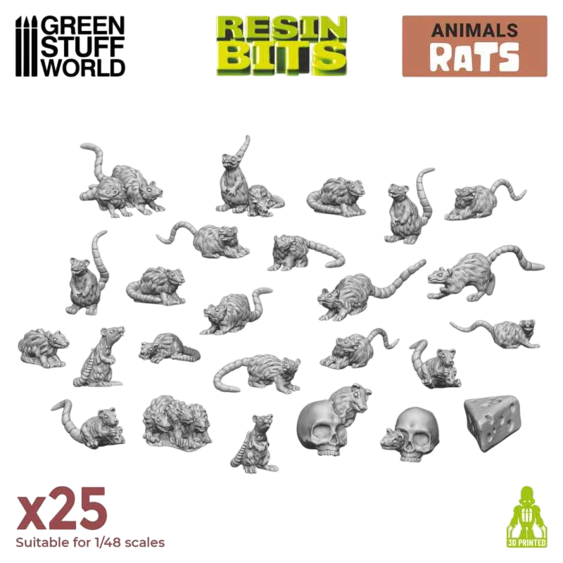 Green Stuff World for Models & Miniatures 3D Printed Set - Small Rats 3508