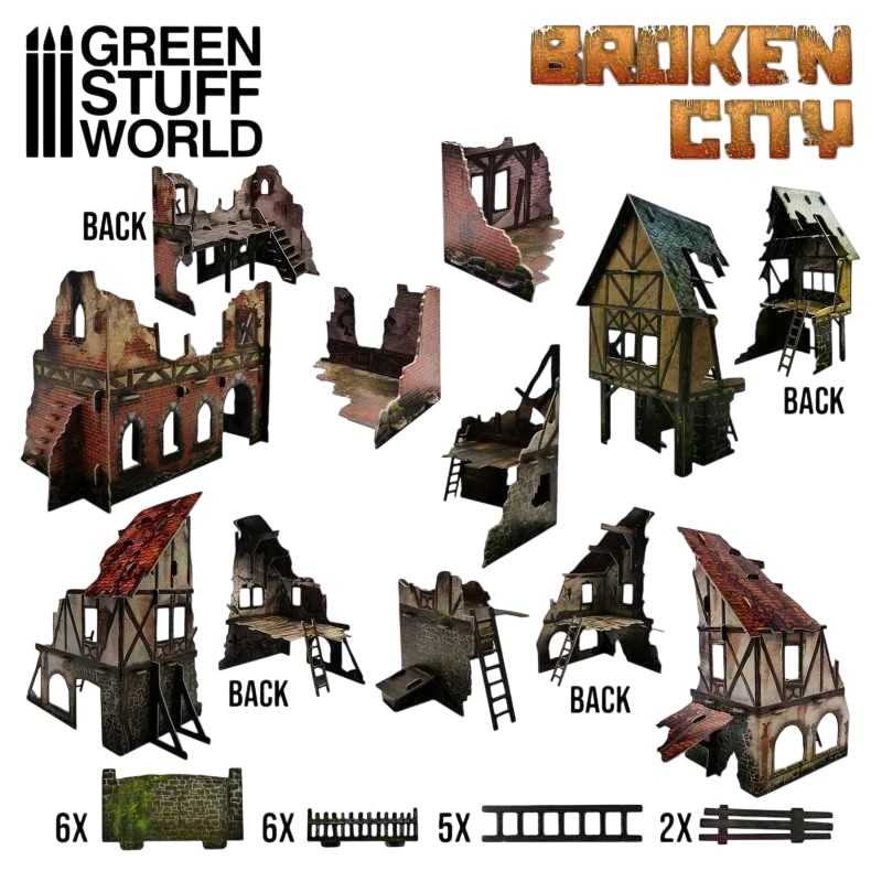 Green Stuff World for Models & Miniatures Broken City - Terrain Set 2428