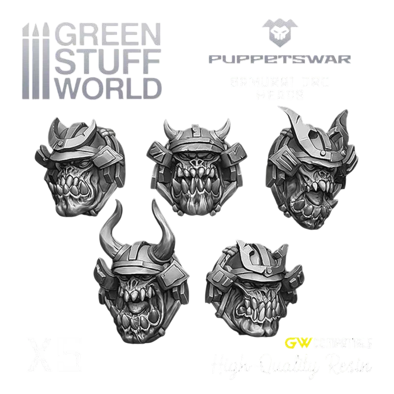 Green Stuff World for Models & Miniatures Samurai Orc Heads S393