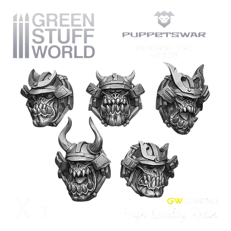 Green Stuff World for Models & Miniatures Samurai Orc Heads S393