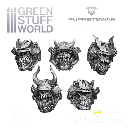 Green Stuff World for Models & Miniatures Samurai Orc Heads S393