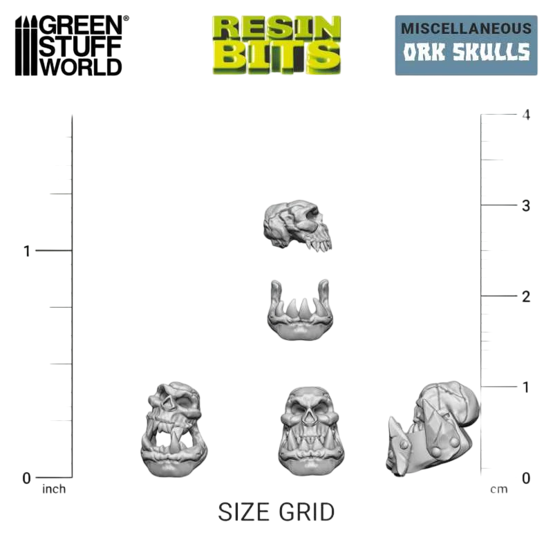 Green Stuff World for Models and Miniatures 21 Resin Ork Skulls 1387