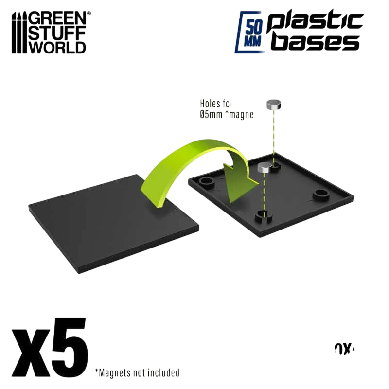 Green Stuff World for Models and Miniatures 50mm Square Plastic Bases - Black  9833