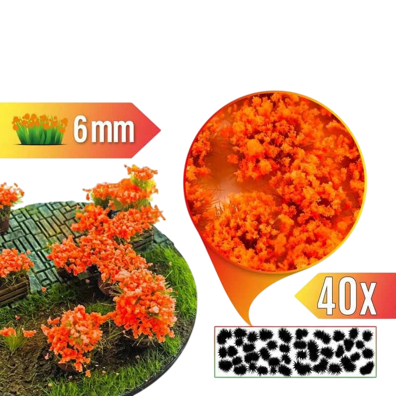 Green Stuff World for Models and Miniatures Blossom Tufts 6mm self-adhesive - Orange Flowers 9281