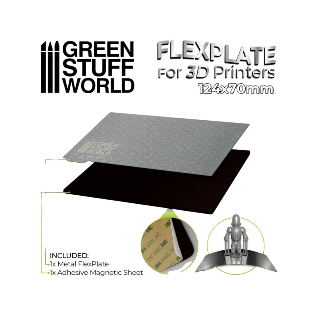 Green Stuff World for Models and Miniatures Flexplate For 3D Printers - 124x70mm 3082