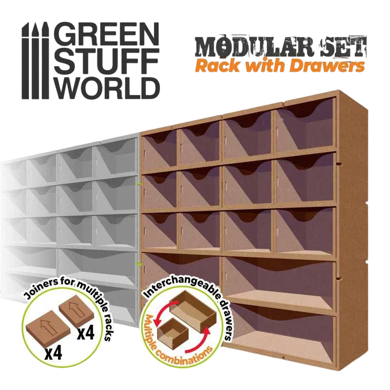 Green Stuff World for Models and Miniatures MDF Vertical rack with Drawers 10960