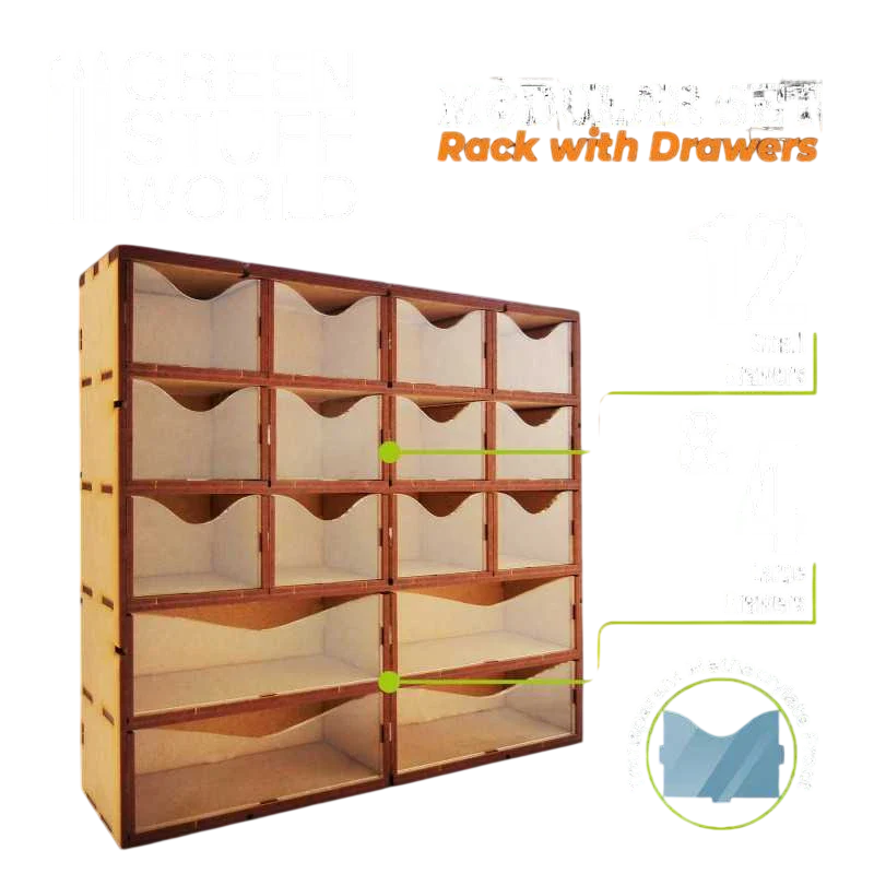 Green Stuff World for Models and Miniatures MDF Vertical rack with Drawers 10960