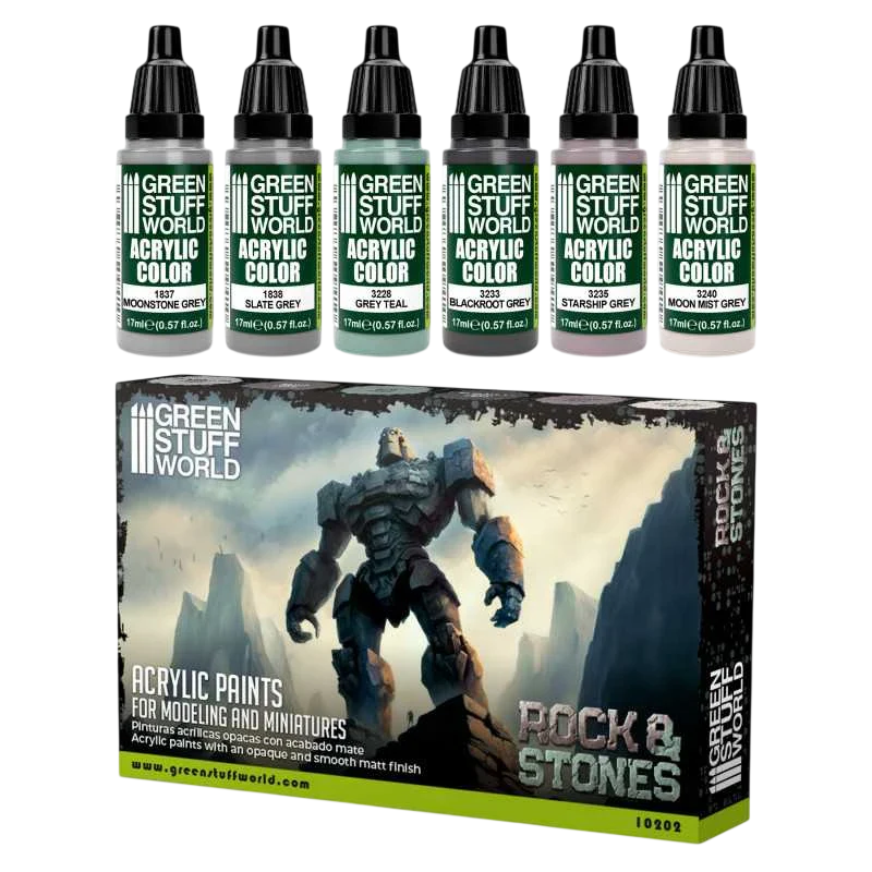 Green Stuff World for Models and Miniatures Paint Set - Rock & Stones 10202
