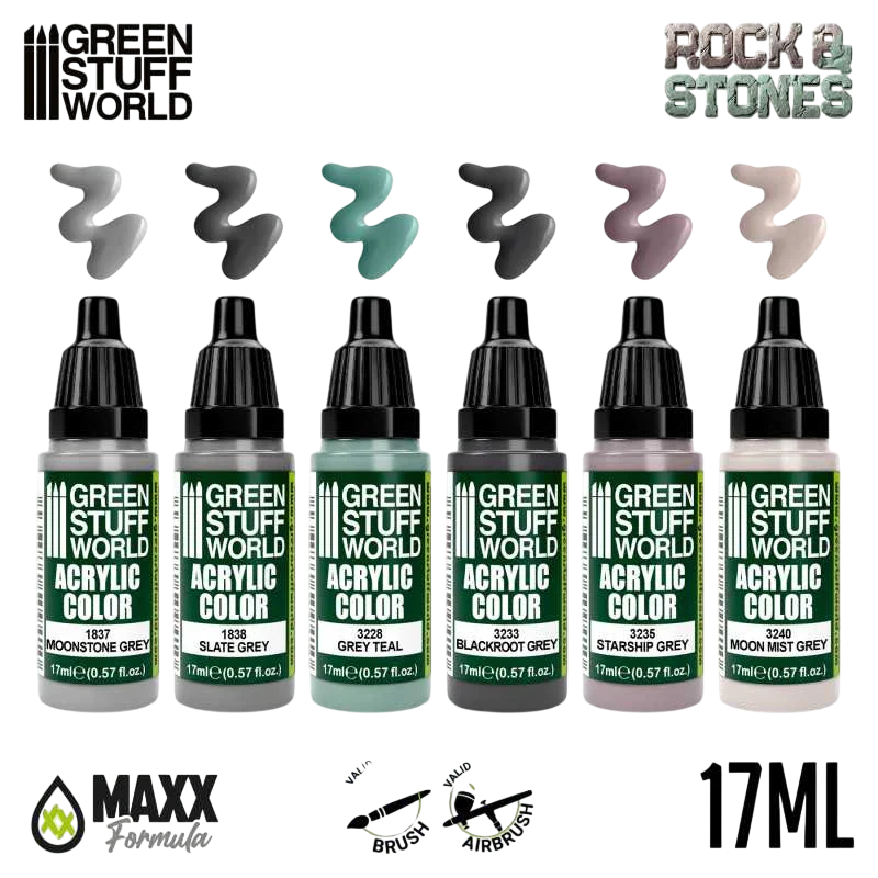 Green Stuff World for Models and Miniatures Paint Set - Rock & Stones 10202