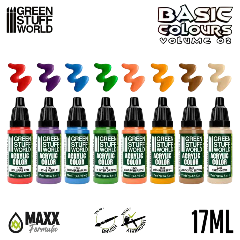 Green Stuff World for Models and Miniatures Paint Set Basic Colors Vol. 02 - 11743
