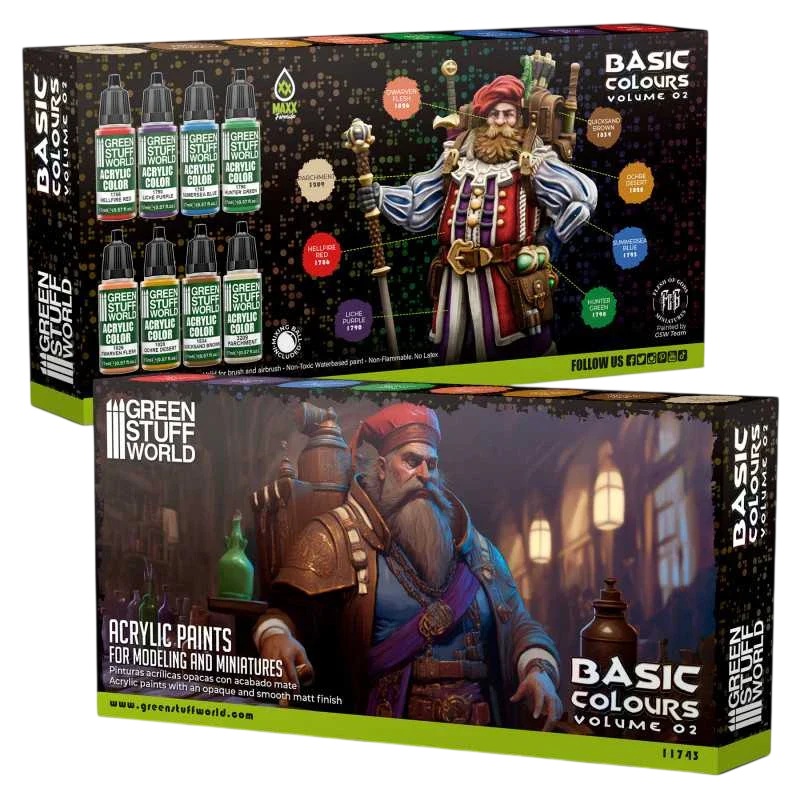 Green Stuff World for Models and Miniatures Paint Set Basic Colors Vol. 02 - 11743