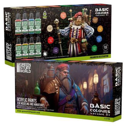 Green Stuff World for Models and Miniatures Paint Set Basic Colors Vol. 02 - 11743