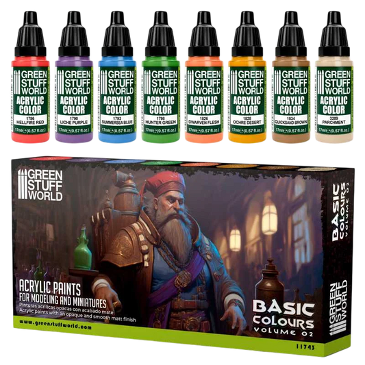 Green Stuff World for Models and Miniatures Paint Set Basic Colors Vol. 02 - 11743