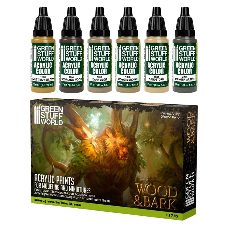 Green Stuff World for Models and Miniatures Paint Set – Wood & Bark 11745