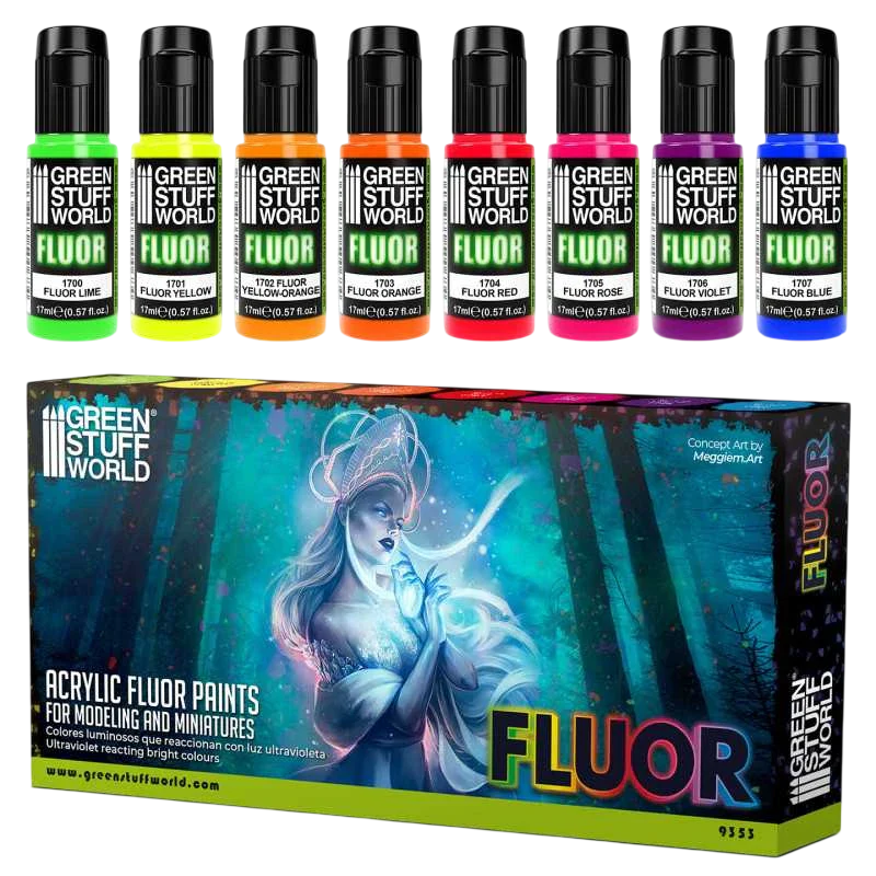 Green Stuff World for Models and Miniatures Set of 8 Fluor Paints 9353