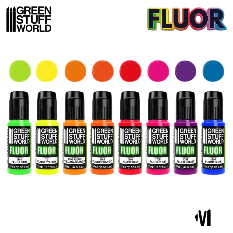 Green Stuff World for Models and Miniatures Set of 8 Fluor Paints 9353