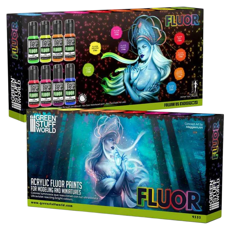 Green Stuff World for Models and Miniatures Set of 8 Fluor Paints 9353