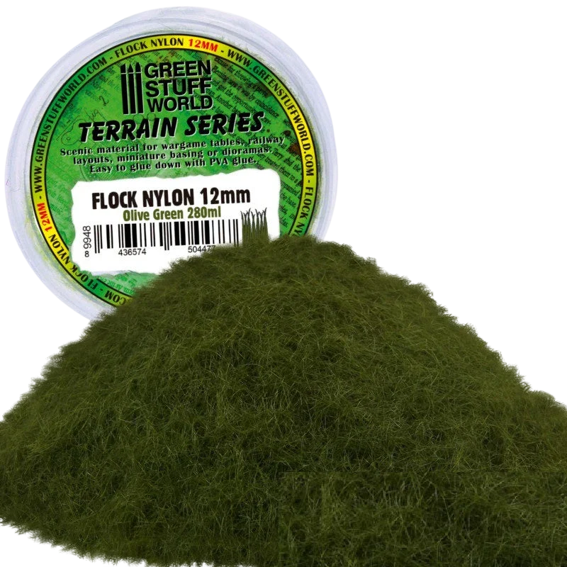 Green Stuff World for Models and Miniatures Static Nylon Flock - Olive Green 12mm 9948