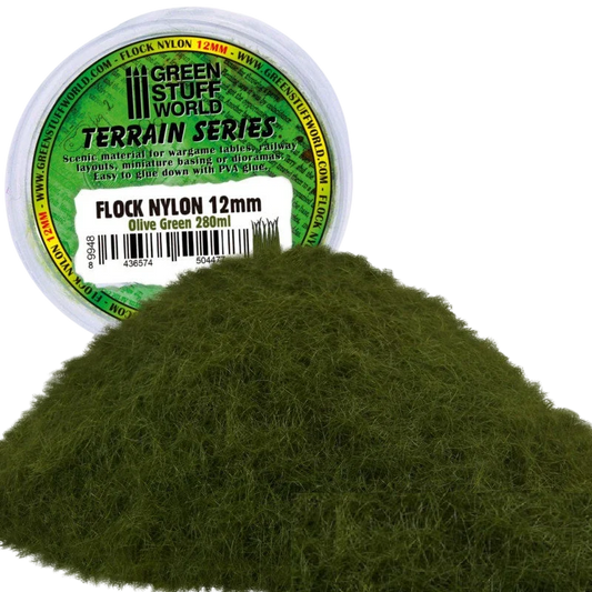 Green Stuff World for Models and Miniatures Static Nylon Flock - Olive Green 12mm 9948