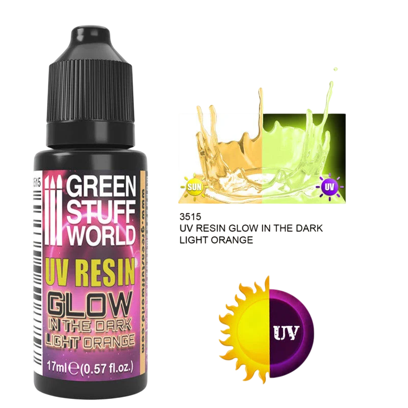 Green Stuff World for Models and Miniatures UV Resin - Glow in The Dark Light Orange 3515