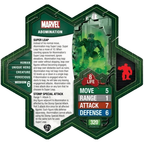 Abomination Prepainted Miniature's Army Card From Heroscape Marvel: The Conflict Begins on Wargame Trader