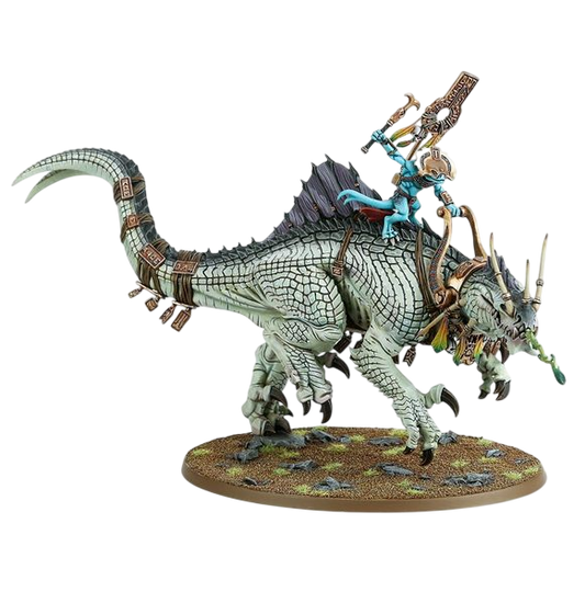 Skink Oracle on Troglodon/Saurus Scar-Veteran on Carnosaur/Saurus Oldblood on Carnosaur (New on Sprue)