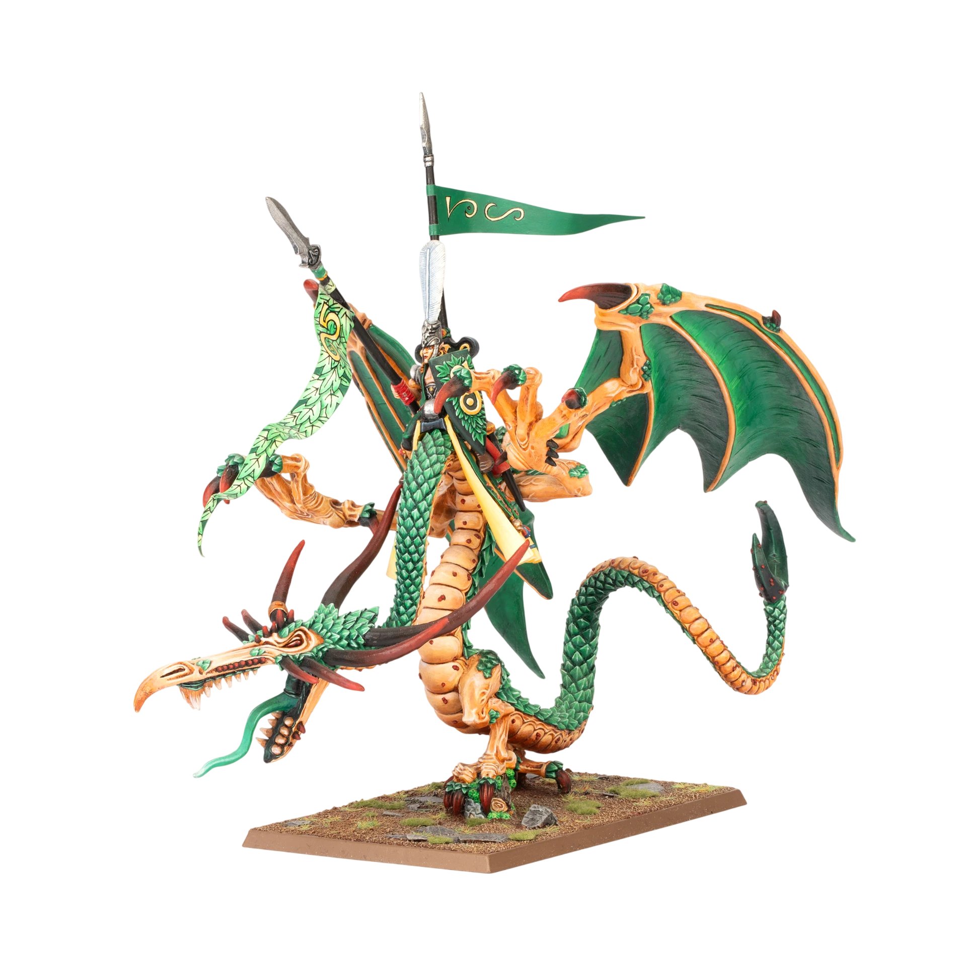 Wood Elf Noble on Forest Dragon (Custom Painted) (Assembled) from Warhammer: The Old World