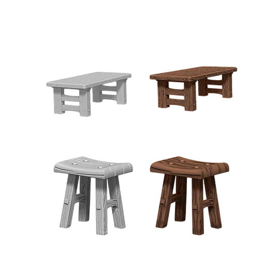 Wooden Table & Stools (Custom Painted)
