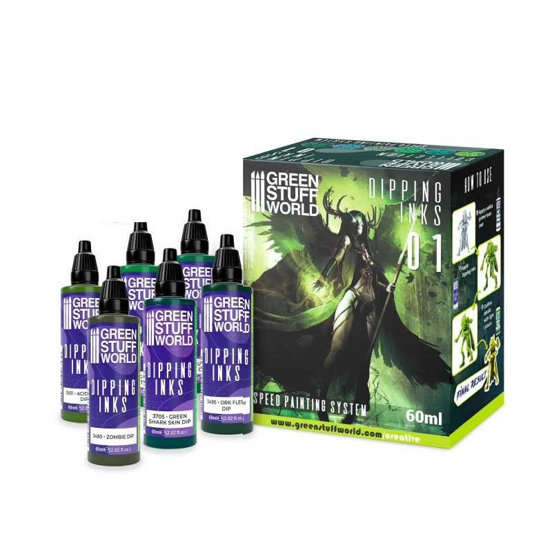Green Stuff World Paint Set 11693 - Dipping Ink Contrast Paint Collection 01 - Cobbco