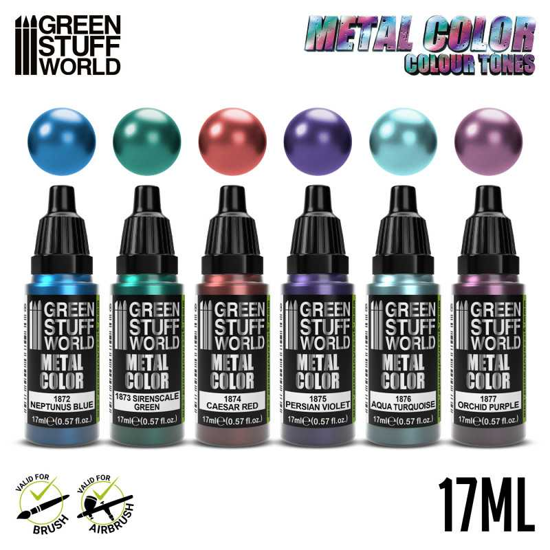 Green Stuff World Colour Metallics Paint Set 6 x 17ml - 9912