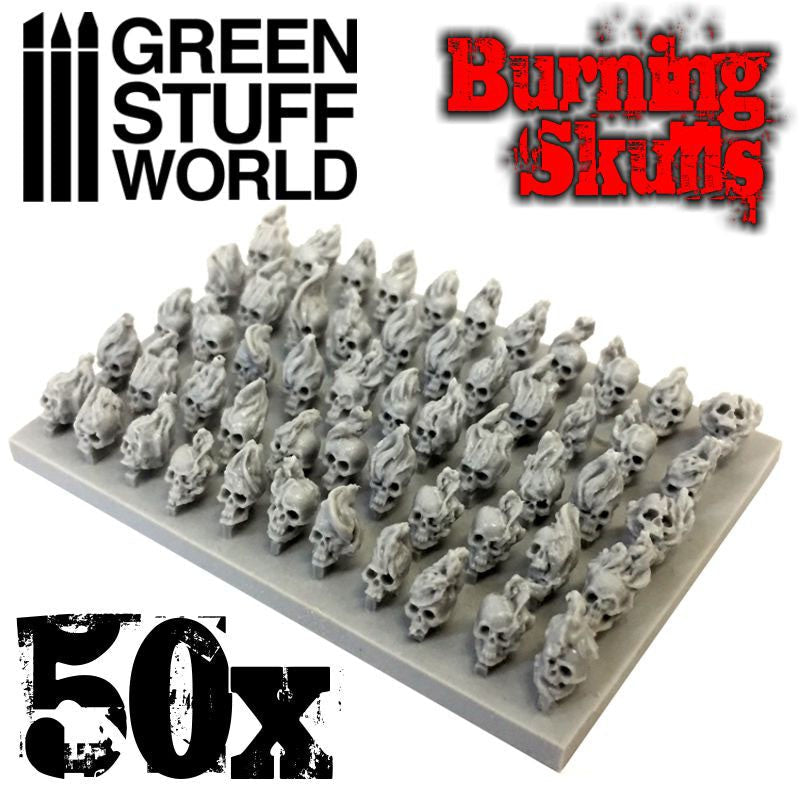 Green Stuff World for Models and Miniatures 50 Burning Resin Skulls 1498
