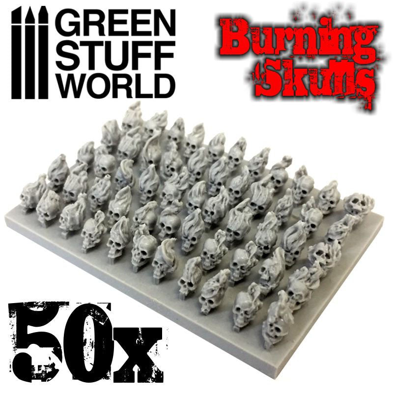 Green Stuff World for Models and Miniatures 50 Burning Resin Skulls 1498