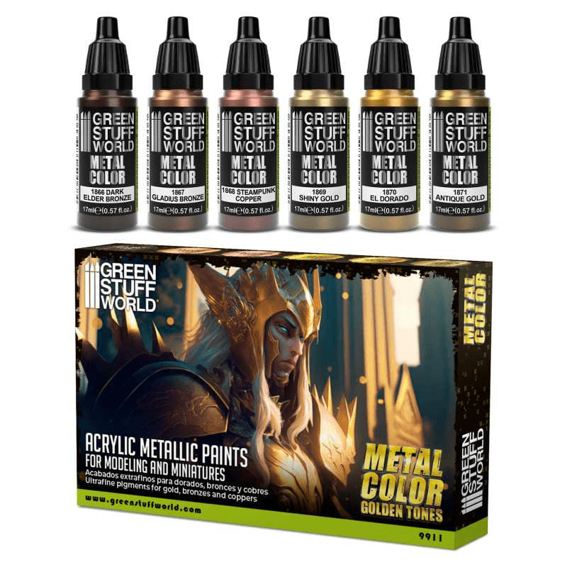 Green Stuff World Water Based Acrylic Paint Metal Color Set - Gold 9911 - Cobbco
