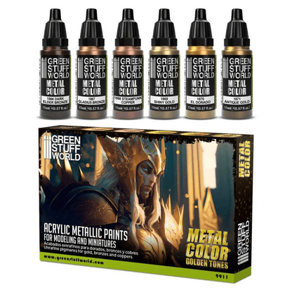 Green Stuff World Water Based Acrylic Paint Metal Color Set - Gold 9911 - Cobbco
