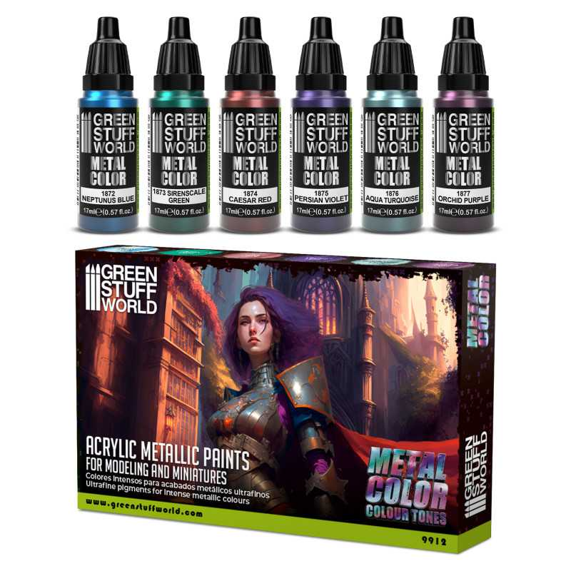 Green Stuff World Colour Metallics Paint Set 6 x 17ml - 9912
