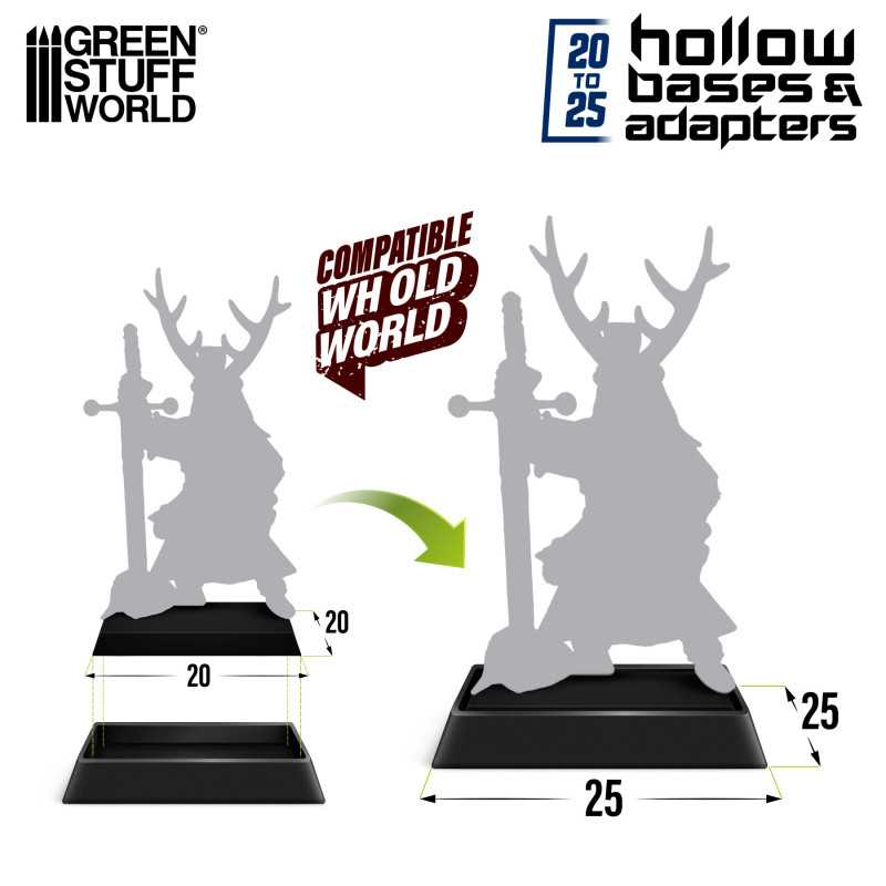 Green Stuff World 20mm to 25mm Adapter Plastic Square Bases - Black 11436