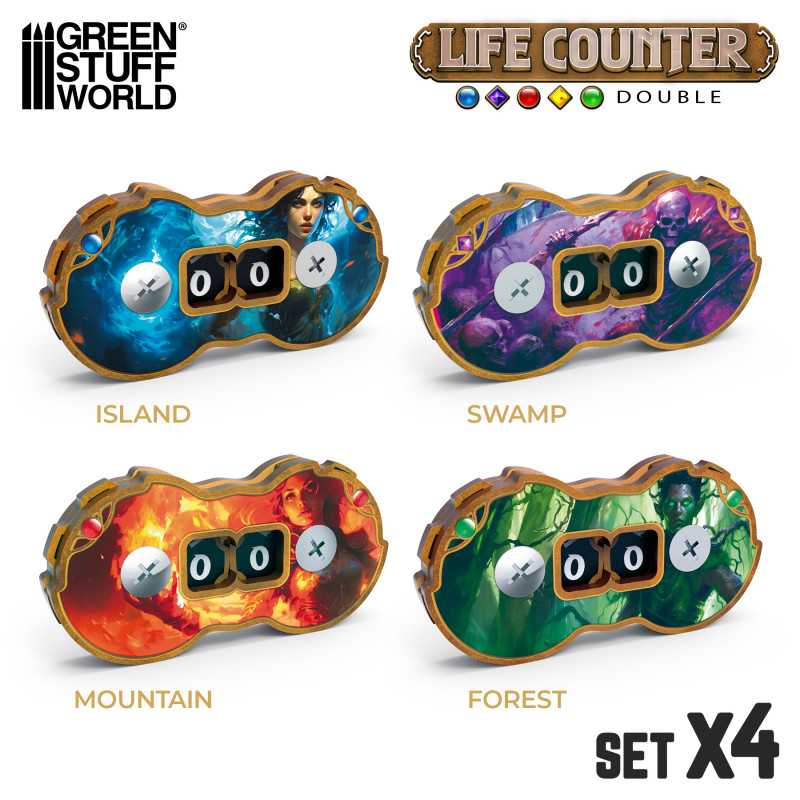 Green Stuff World Double Life Counters for Trading Card Games - MTG (Set x4) - Cobbco