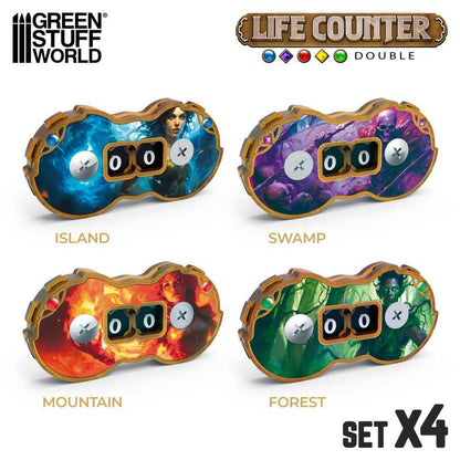 Green Stuff World Double Life Counters for Trading Card Games - MTG (Set x4) - Cobbco